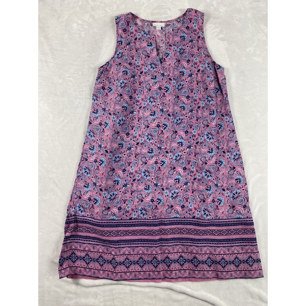 J.Jill Love Linen Midi Dress Women Sz S Petite Pink Floral Resort Coastal